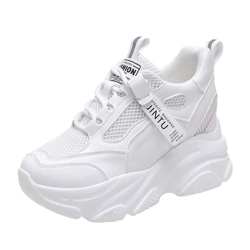 Women's platform casual shoes with breathable mesh upper and hollow-out design in various colour options
