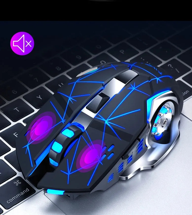 Wireless charging computer mouse in black or white with six buttons
