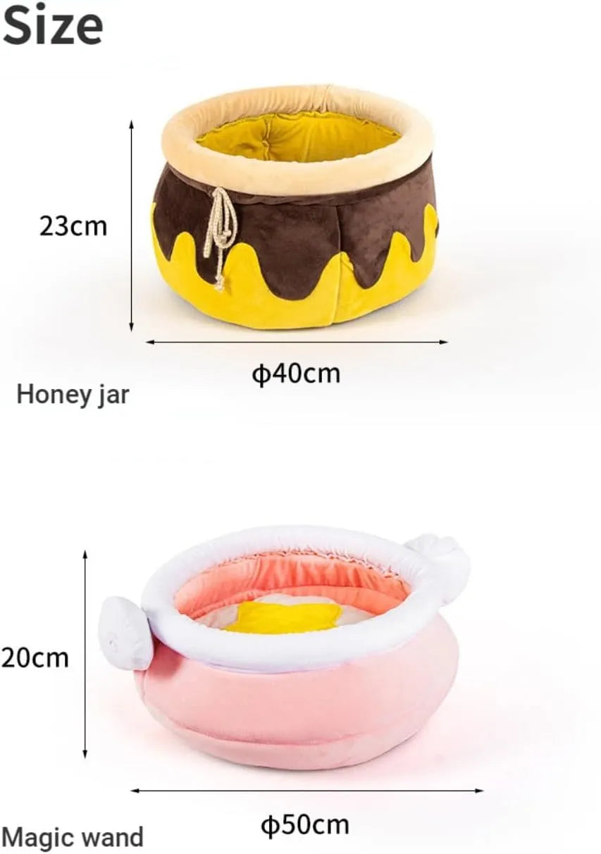 Honey pot shaped cat sofa bed with removable cushion in pink or yellow colours