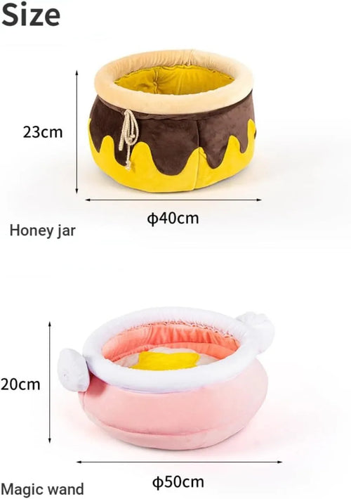 Honey pot shaped cat sofa bed with removable cushion in pink or yellow colours