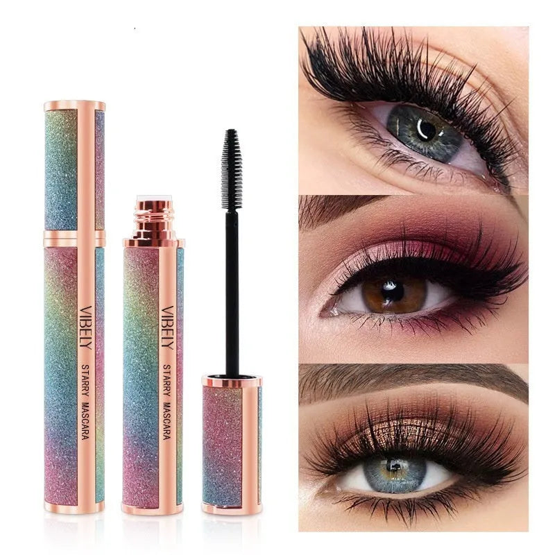 Black waterproof mascara wand with 4D curling formula for long thick lashes