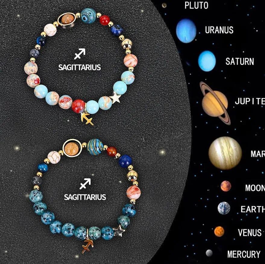 Natural stone bead bracelet set featuring all twelve zodiac signs with two bracelets per style