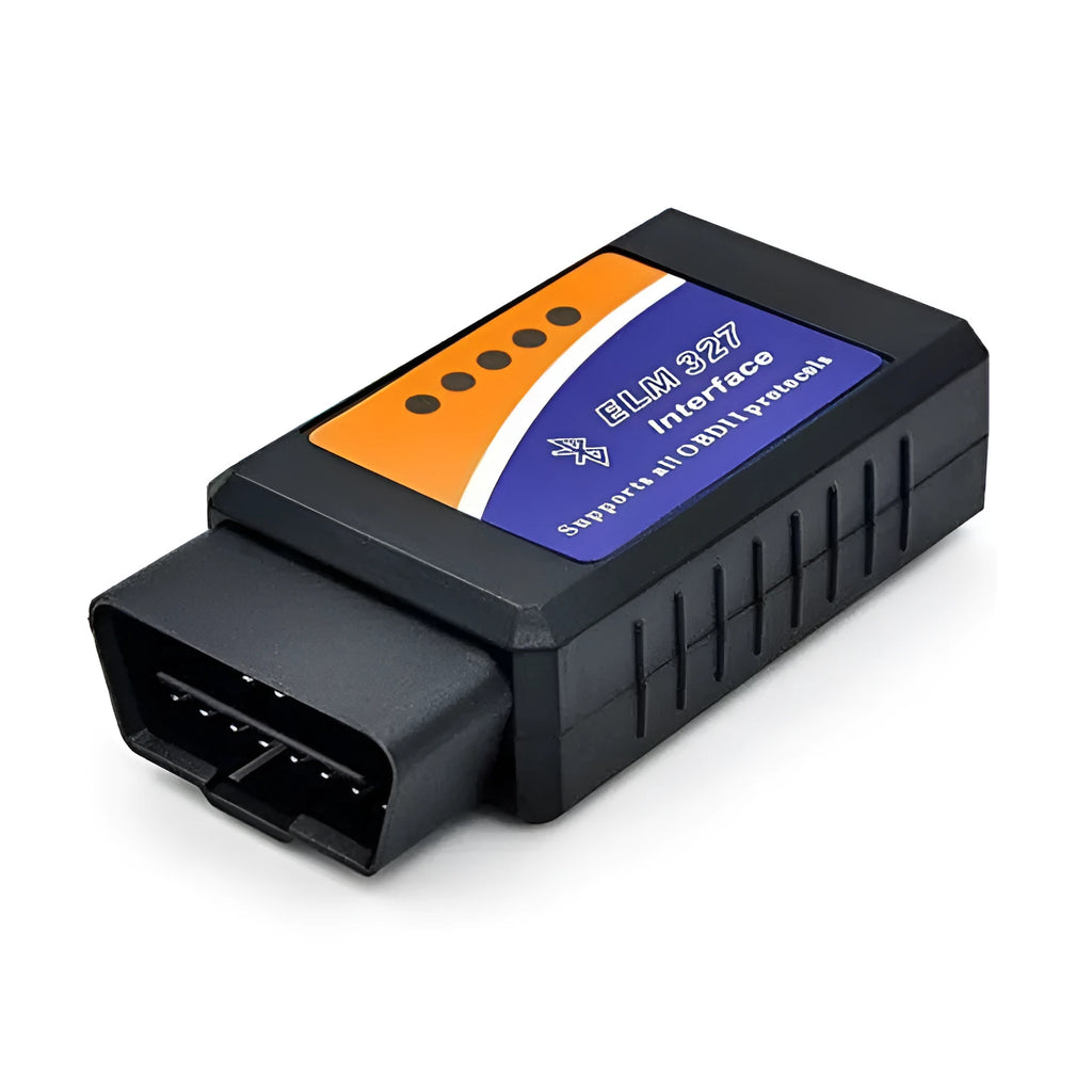 Compact Bluetooth OBD2 automotive diagnostic scanner with ELM327 chip for fault code reading and sensor monitoring