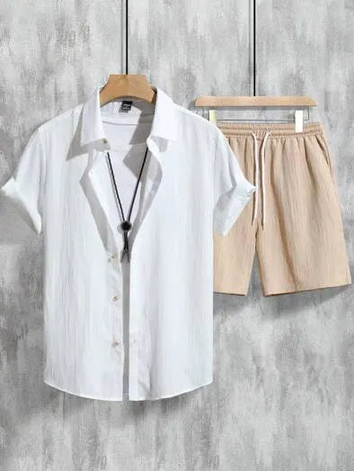 Men's casual short sleeve Hawaiian print shirt and matching shorts set in picture colour.