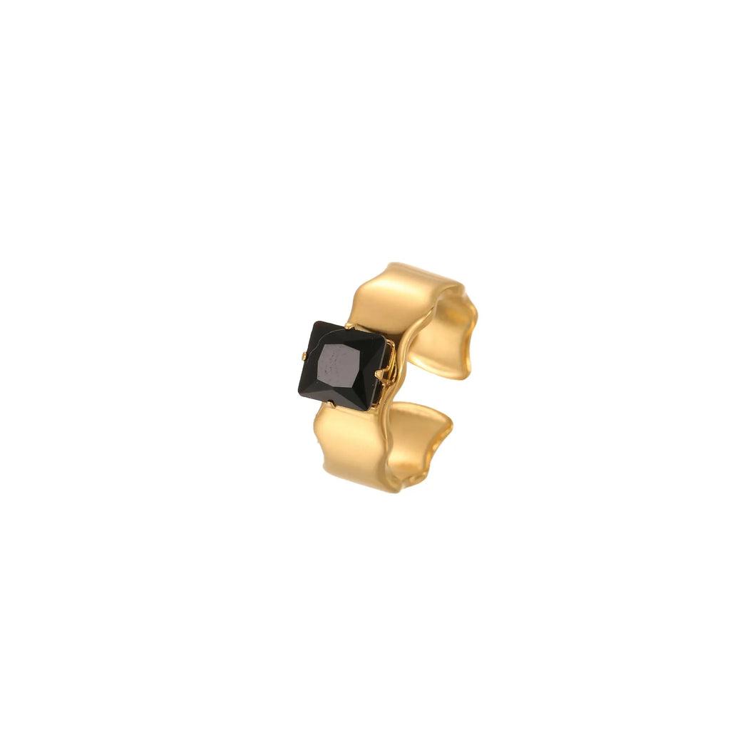 Geometric zircon ring with open mouth adjustable design in stainless steel