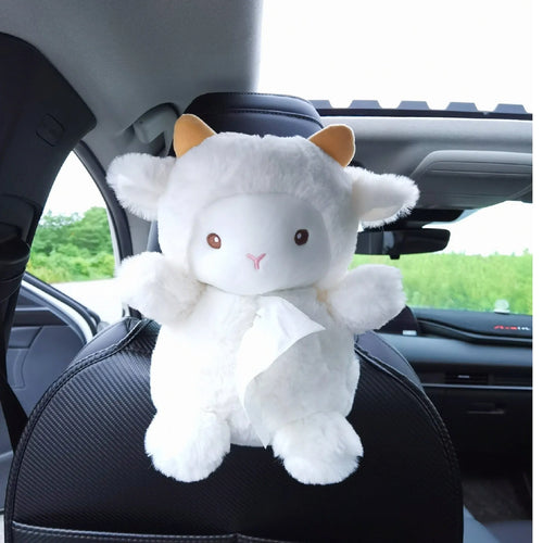 Cartoon lamb plush tissue box for car and home with removable lid