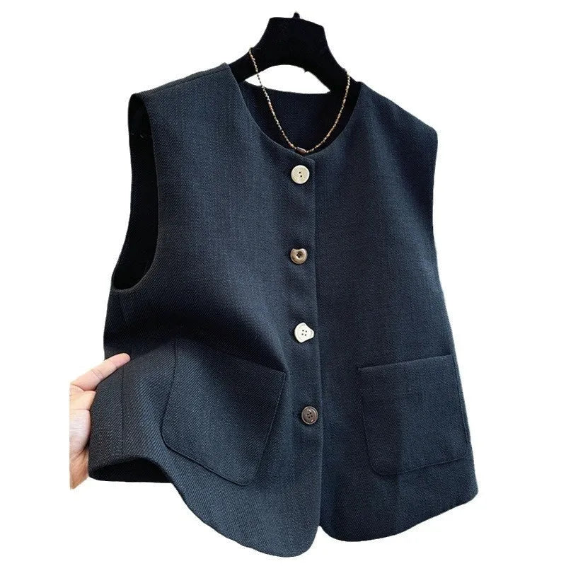 Women's round neck sleeveless vest dress in polyester bandage fabric, French-inspired style