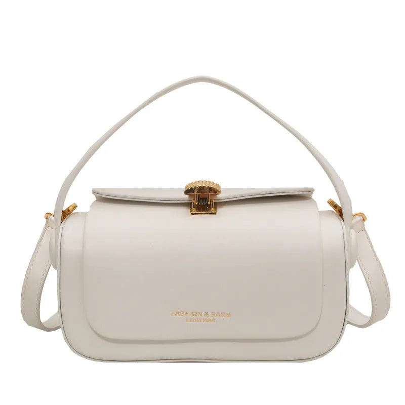 Women's personalised PU leather messenger bag in casual style with letter detailing.