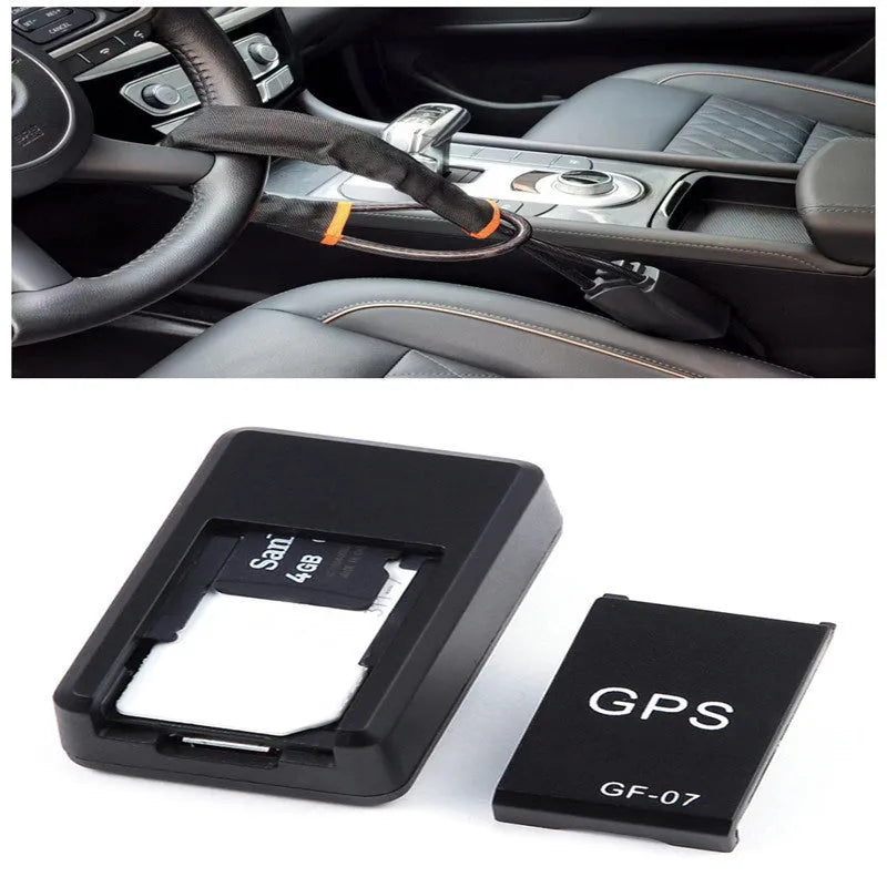 Black mini magnetic GPS car tracker device with compact rectangular design for vehicle attachment