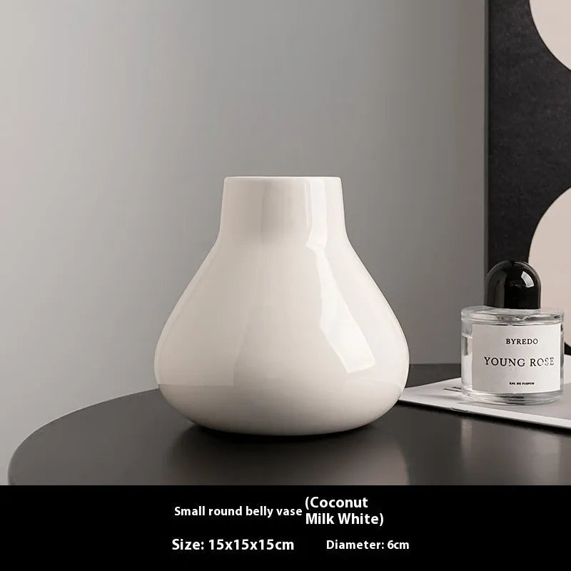 Ceramic round belly French vase in black or white glaze with optional artificial orchid flowers