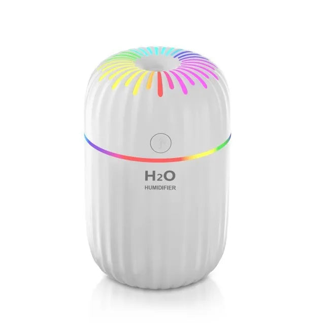 Mini USB humidifier with fireworks design in white pink and green colors for car and desk use