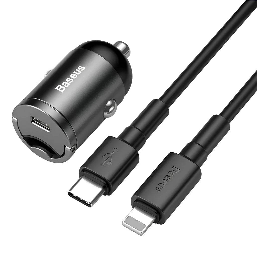 Baseus Huixiaoxing 30W mini car charger in grey with 1m USB cable