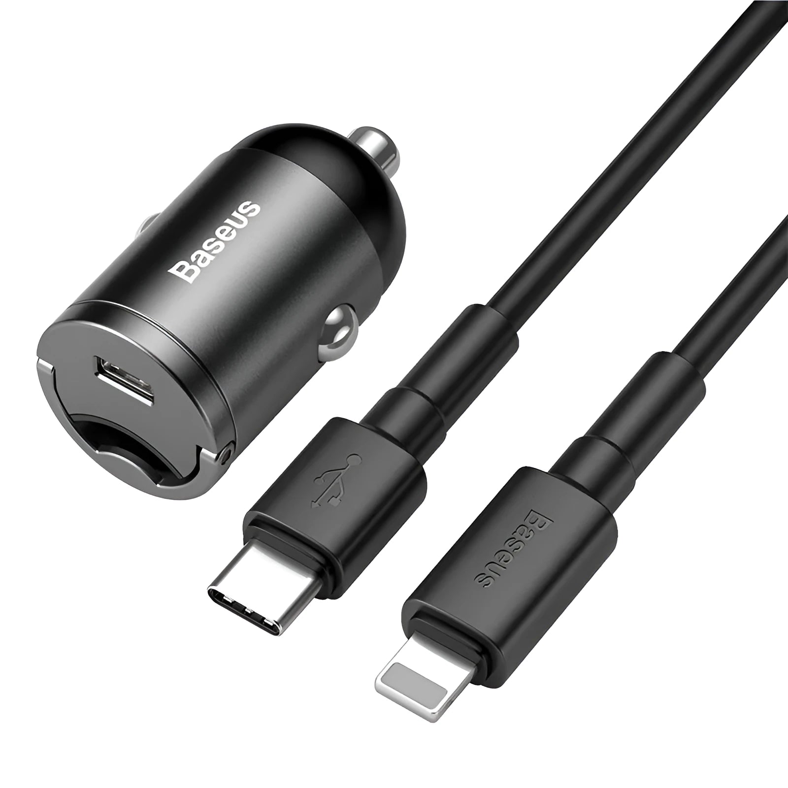 Baseus Huixiaoxing 30W mini car charger in grey with 1m USB cable
