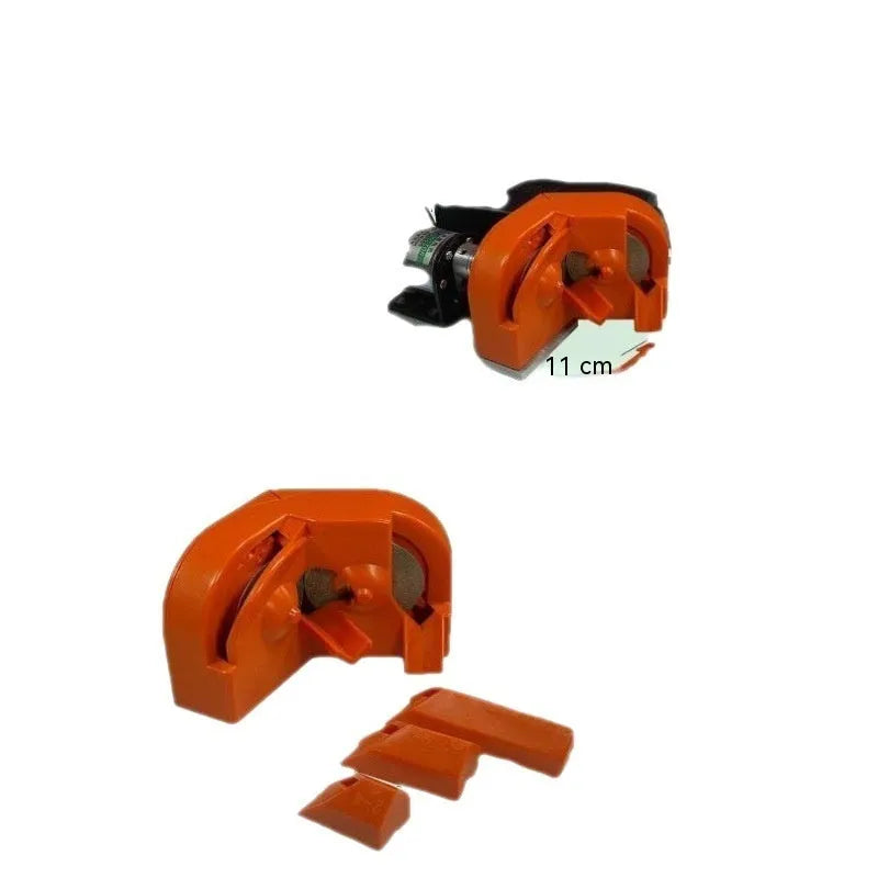 Portable grinding drill tool set with orange and black sanders and replacement grinding wheels