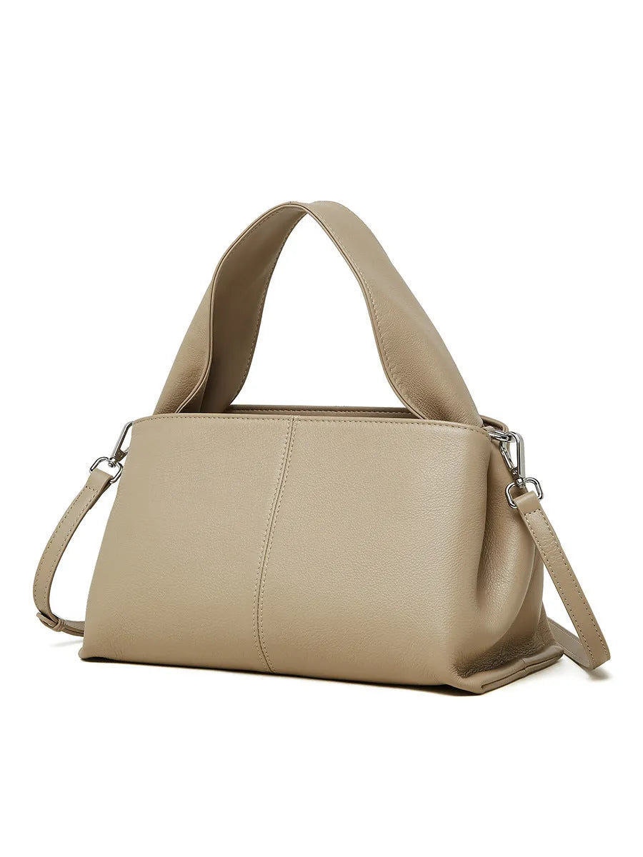 Women's genuine leather messenger bag in horizontal square shape with double shoulder strap