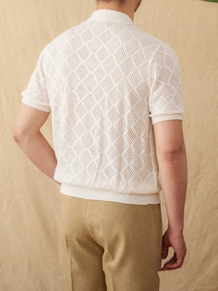 Cotton short sleeve lapel cardigan with zipper front in light brown colour