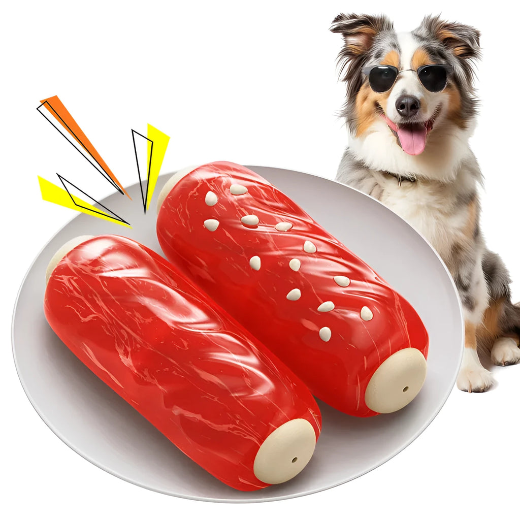 Primary colour dog molar cleaning rod toy with snack pockets and glue-filled toothbrush section
