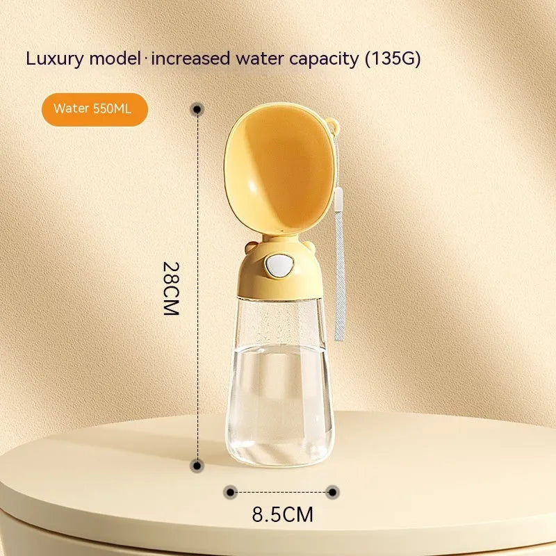 Portable dog water bottle and food container in yellow colour for outdoor pet travel