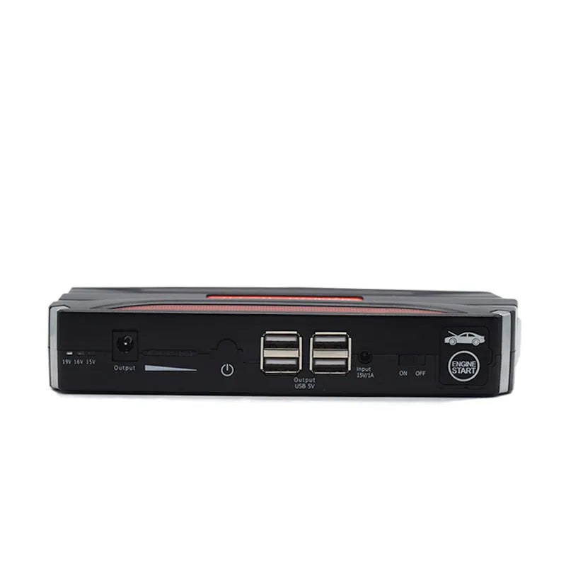 Black and red 12V vehicle emergency starting power supply measuring 178mm with 7800mAh capacity