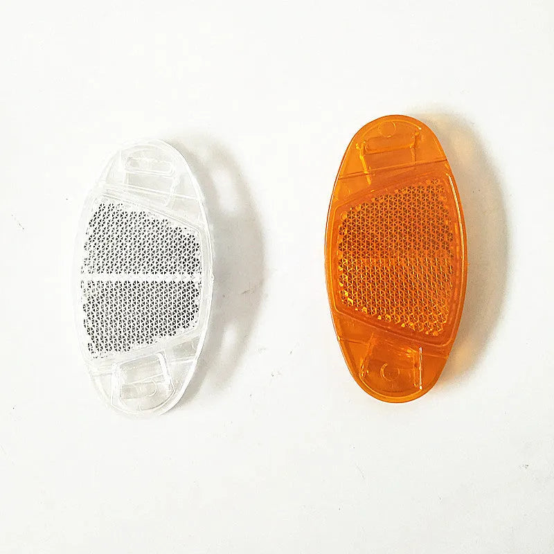 Bicycle plastic spoke reflector measuring 7.2cm by 3.5cm in white or yellow colour for front and rear wheel safety