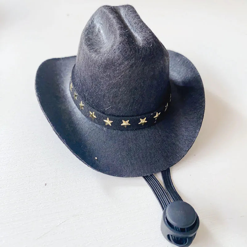 British cat cowboy hat in non woven fabric with decorative velvet belt and ribbon trim
