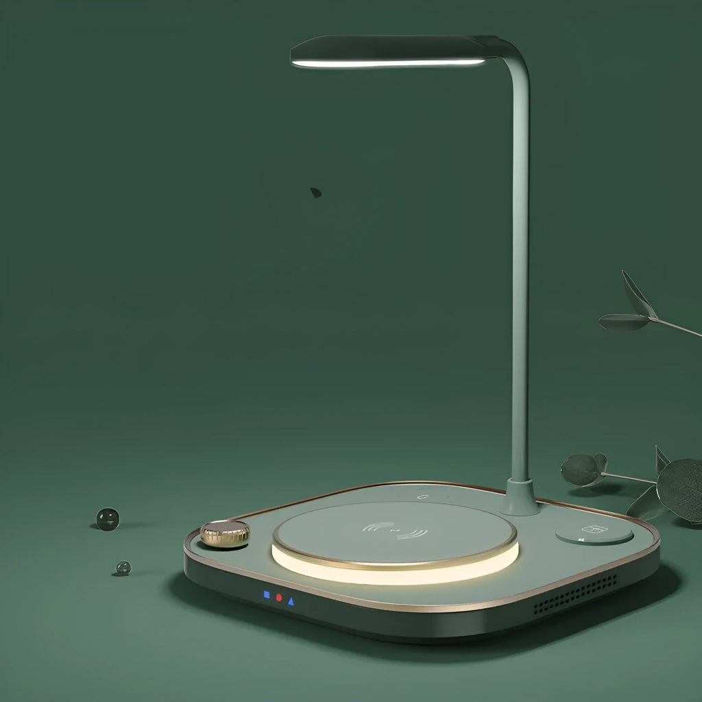 Black three-in-one wireless magnetic charger desk lamp with 15W fast charging for iPhones and Android phones