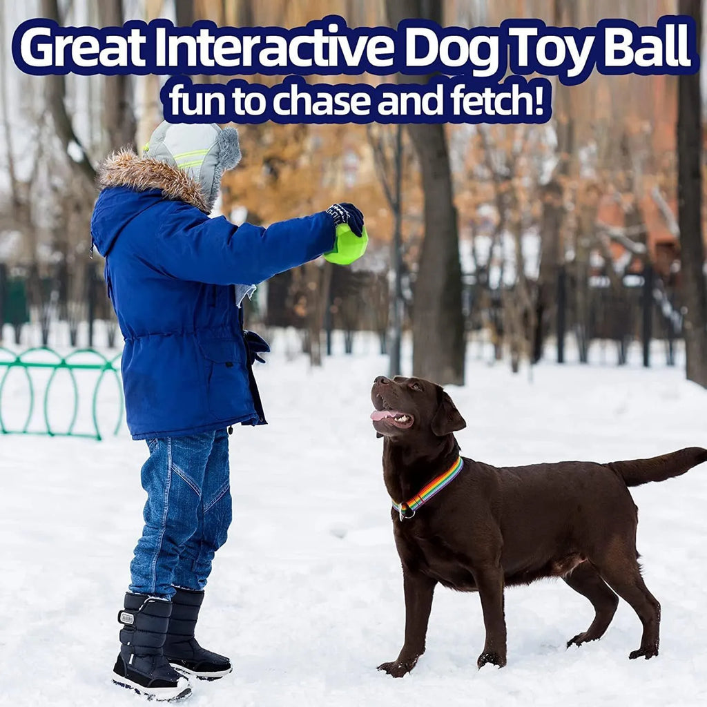 Green natural rubber squeaky ball dog toy for large dogs on a white background.