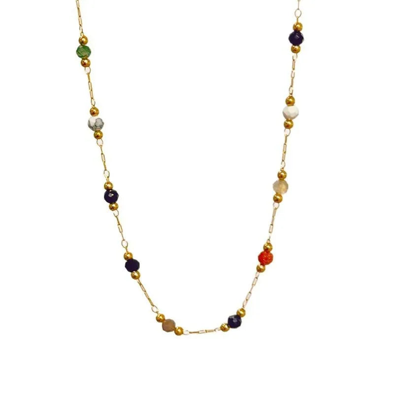 Women's gold titanium steel necklace with pendant on O-ring chain, simple retro design