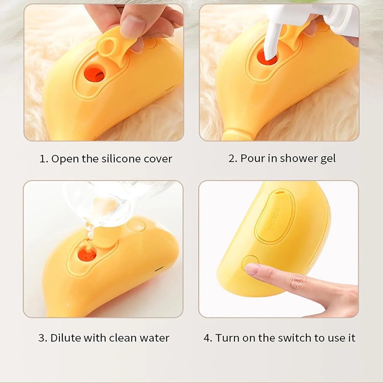 Green rechargeable cat steam brush with silicone bristles and massage function for pet grooming