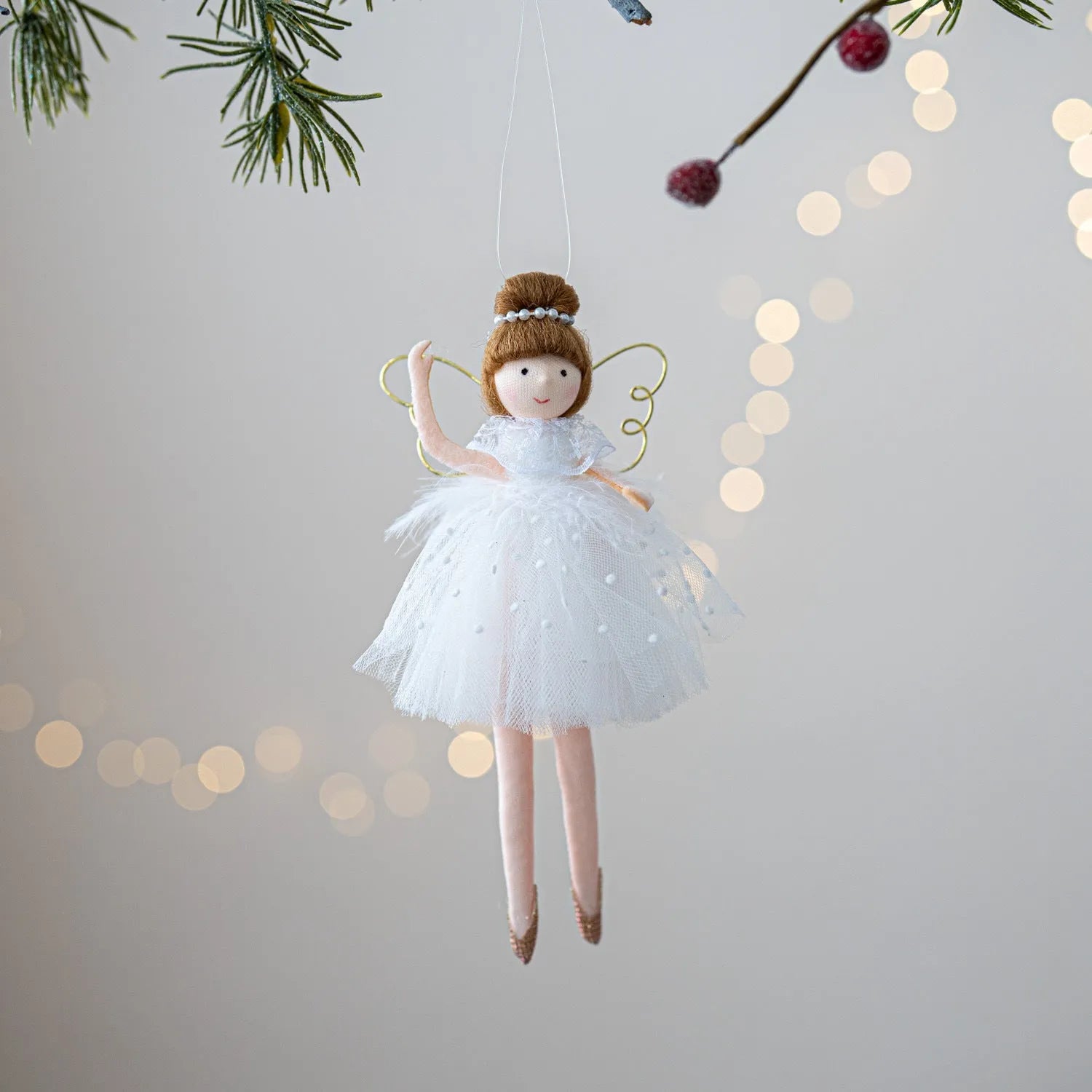 Pink and white cloth plush ballet angel doll ornament with modern minimalist design