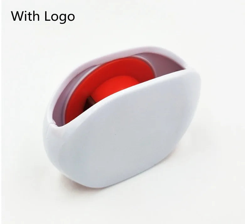 Automatic earphone retractor winder in black with extended cable showing push-type mechanism