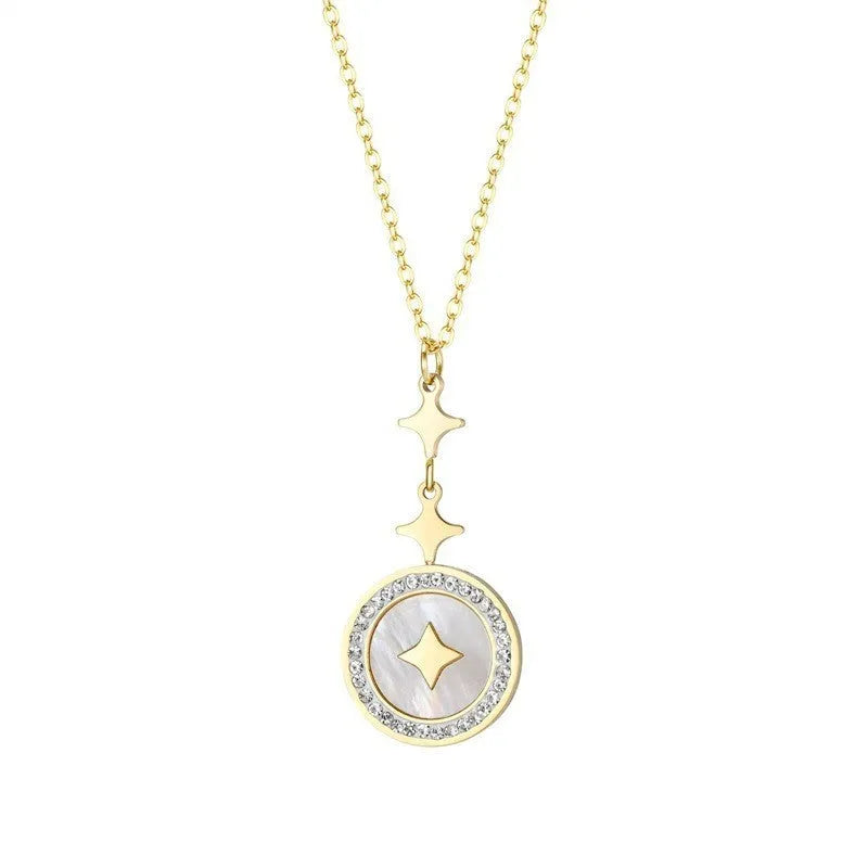 Gold titanium steel hexagonal star necklace for women with O-ring chain and adjustable length