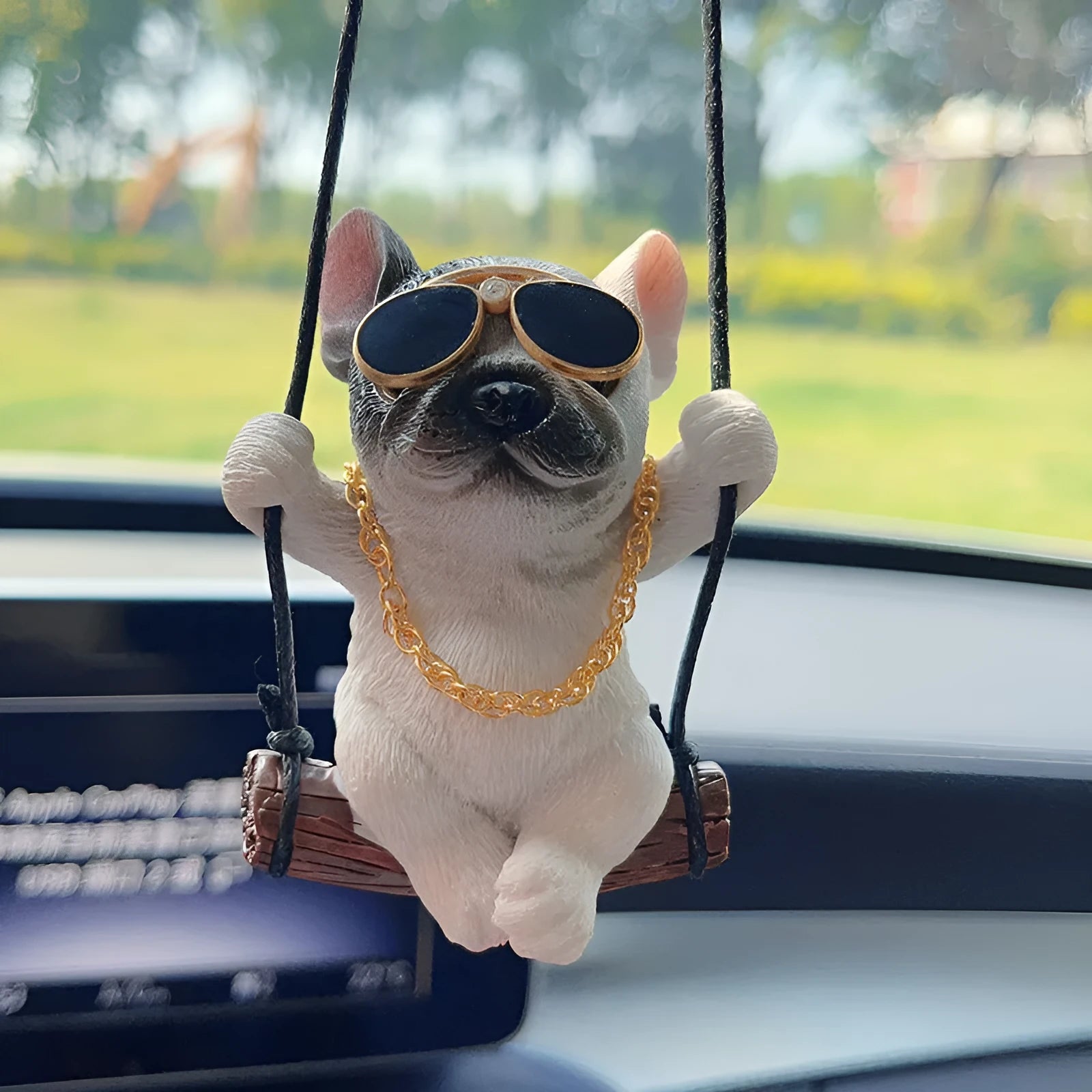 Cartoon bulldog resin car pendant hanging from rearview mirror in black colour option