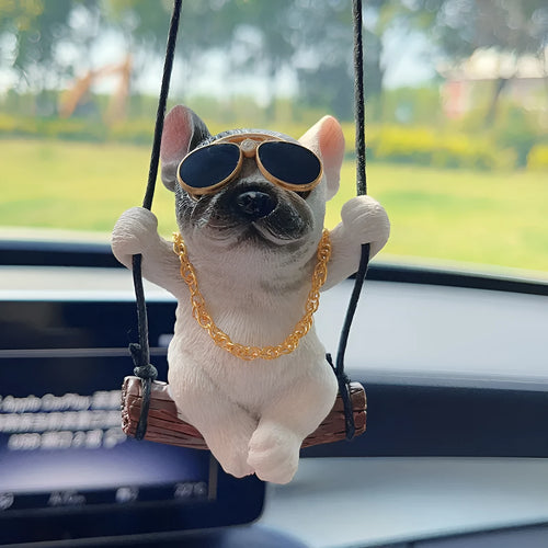 Cartoon bulldog resin car pendant hanging from rearview mirror in black colour option