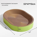 Green oval corrugated paper cat scratch board and nest measuring 55 cm in diameter