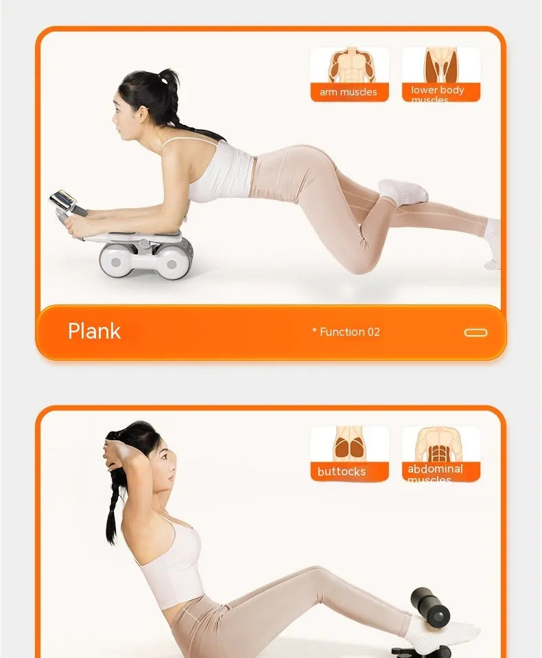 White intelligent abdominal roller fitness equipment with LED large screen timing counter and included hassock