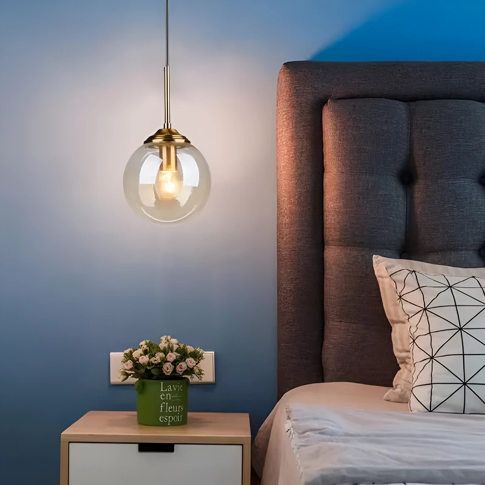 Nordic style round ball glass chandelier with multiple colour options for living room or dining room