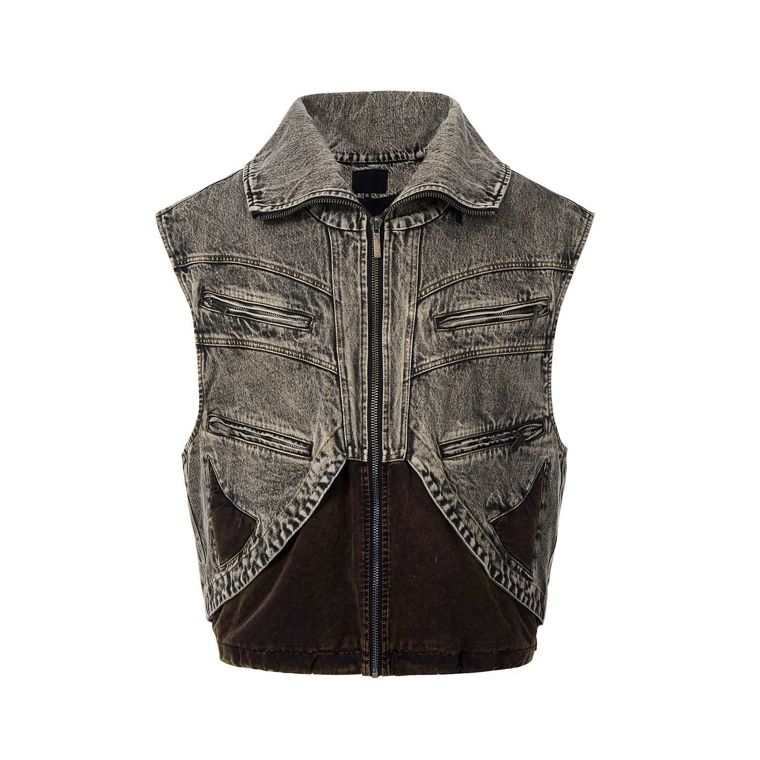 Men's sleeveless denim vest jacket with front zipper in cotton fabric summer casual wear