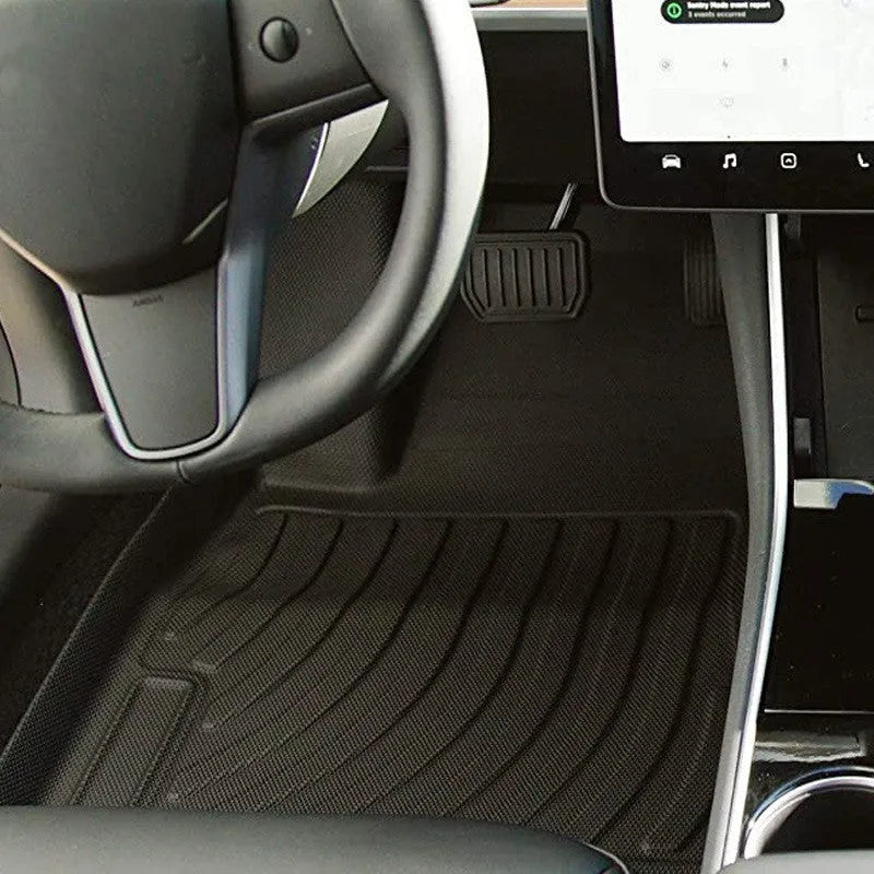 Rubber floor mat with TPE footrest for Tesla Model 3, Y, X, and S cars.