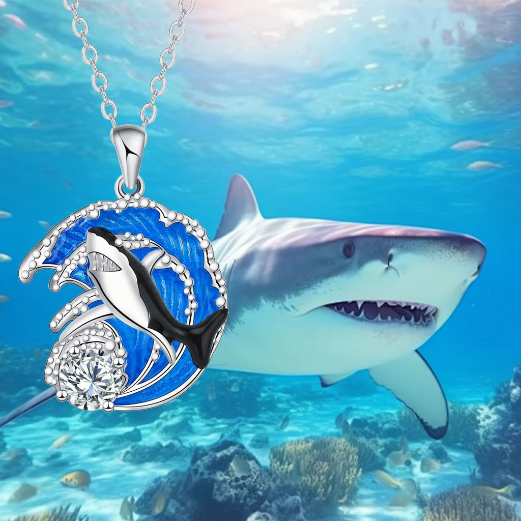 Shark necklace women's jewellery with copper pendant on cross chain, adjustable 41-50 cm length