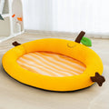 Fruit pattern pet cooling mat with backrest in green colour showing four size options