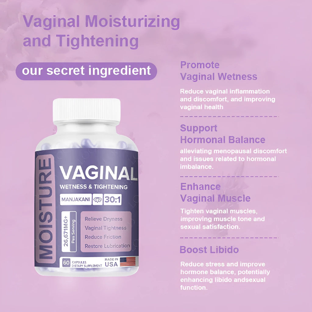 Bottle of 60 vaginal capsule dietary supplements for adult women