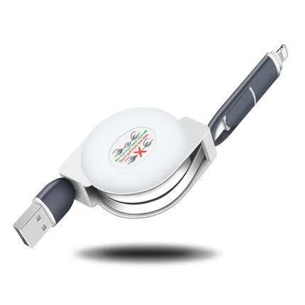 Telescopic charging cable extended to 120cm with 3-in-1 connectors in choice of colours