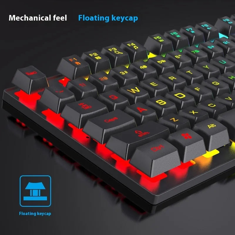 Black portable 104-key gaming keyboard with backlight and matching mouse
