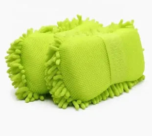 Silver green rectangular car wash sponge block on a clean surface