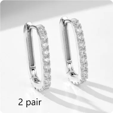 S925 sterling silver oval zircon clip earrings with geometric design