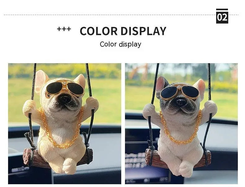 Cartoon bulldog resin car pendant hanging from rearview mirror in black colour option