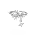 Silver butterfly ring with adjustable opening in white gold or 18K gold colour electroplated finish
