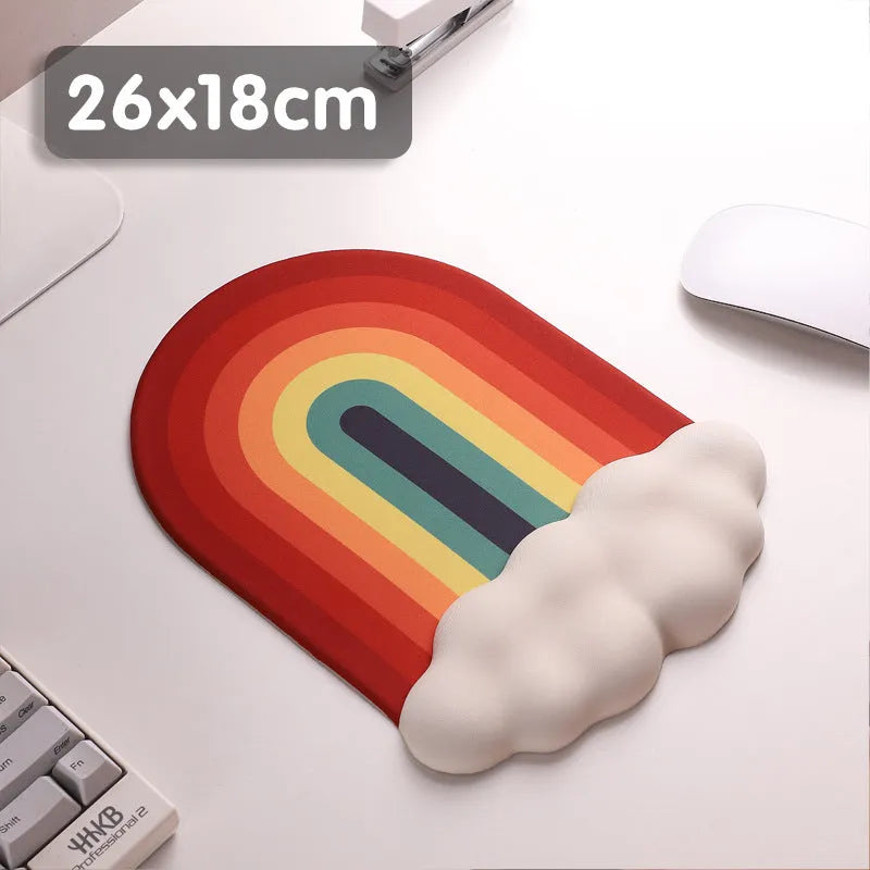 Silicone desk mat set with cloud-patterned wrist support and keyboard rest
