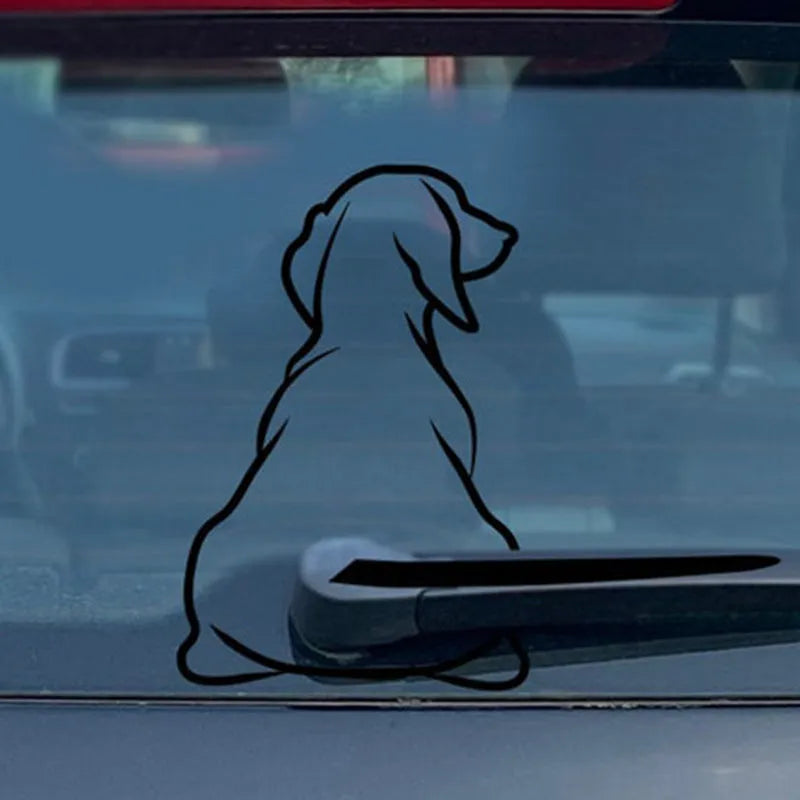 Cartoon dachshund dog rear wiper car sticker decal in black and white colour options.